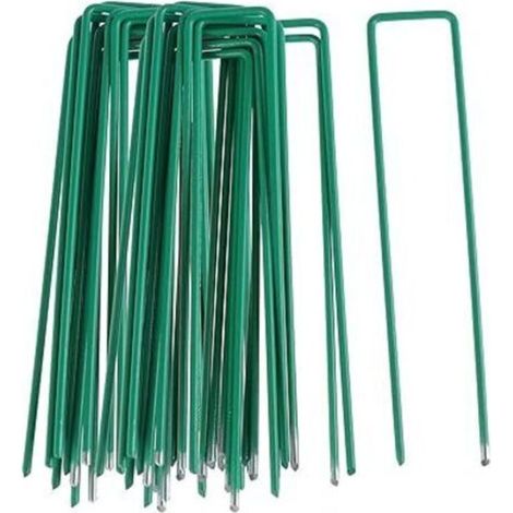 50pcs Piquets de Fixation pour Jardin, Pelouse Agrafes en Forme de U pour Bache Anti-Mauvaises Herbes, Galvanisés à Chaud (150 mm de Hauteur) Paillage pour plante (1/5)
