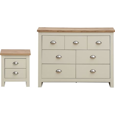 2 Piece Cream Bedroom Furniture Set Chest Of Drawers & Bedside Table (1/5)