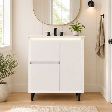 Badezimmermöbel mit Waschbecken 61 x 46,5 x 87 cm weiß OKMYHOME (1/5)