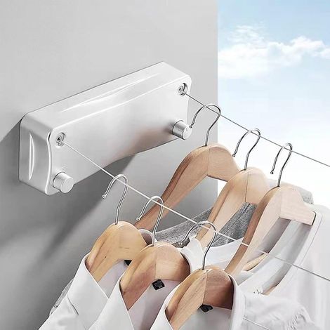 Waslijn - Uittrekbare Dubbele Lijn - 2x 5,2 M - Totale Lengte 10,4 M - Wandmontage - Voor Badkamer Balkon Slaapkamer - Wit (1/5)