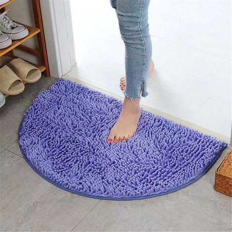 Tapis De Sol Semi-Circulaire - Absorbant Non Glissant Pour Salle De Bain Toilette Chambre - Chenille - 35x50 cm - Bleu (1/3)