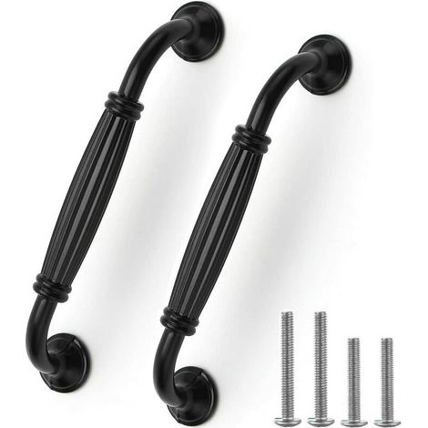 royaluxe - Lot de 12 poignées de porte de placard en aluminium noir mat, poignées de tiroir longues en forme de nœud pour cuisine, chambre à coucher (12, trou central 96 mm) (1/4)