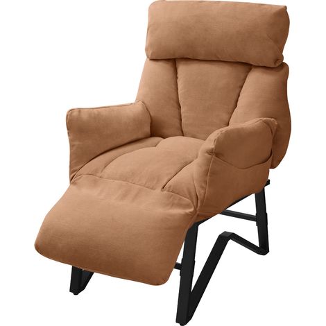 ML-Design Poltrona Reclinabile Marrone Rivestimento in Lino, con Schienale Regolabile, Braccioli, Poggiapiedi e Tasche Laterali, Poltroncina Relax da Lettura, Sedia Lounge Imbottita per Soggiorno