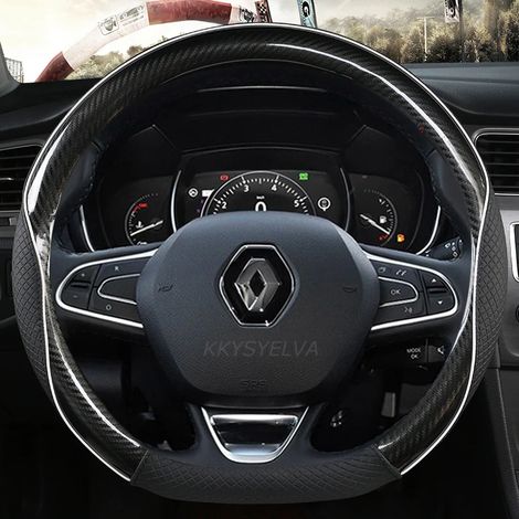 Housse de volant en cuir noir en forme de D, compatible avec Renault Scenic, Clio, Laguna 2, 3, 4, 5, Kangoo, Fluence, Megane, Trafic, Talisman, Twingo et Kaptur. (1/5)