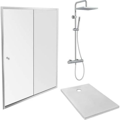 Receveur douche JACOB DELAFON Ipso 120 x 80 cm + paroi coulissante niche + colonne douche Brigitte (1/5)