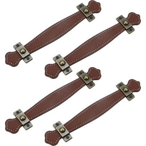4pcs tiroir en cuir antique tire des boutons de valise en cuir marron sans vis (1/4)