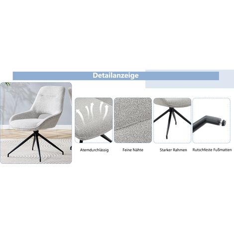 Esszimmerstuhl, drehbar, 2er-Set, 50 x 50 x 87 cm, schwarz und warmgrau (1/5)