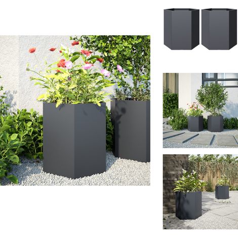 Garten-Pflanzgefäße 2 Stück Anthrazit Sechseckig 46x40x45 Stahl - Pflanzkübel - Pflanzgefäß - Hochbeet - Blumenkasten (1/5)