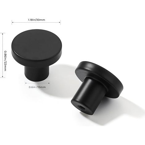 10 Pack Cabinet Knobs Black Kitchen Cabinet Knobs Round Dresser Drawer Knobs Matte Black Drawer Pulls Closet Door Knobs 1-1/5 Inch (1/4)
