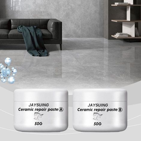 Pâte de rebouchage allégée pour carrelage 100 g, kit professionnel étanche à séchage rapide, avec colle et outil de polissage, parfaite pour réparation de baignoires, carrelage mural et surfaces humid (1/5)