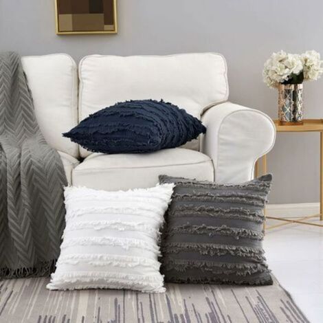 Housses de coussin blanc ivoire, lot de 2, coton et lin, 45x45 cm, pour canapé et chaise, décoratives sans inserts (1/4)