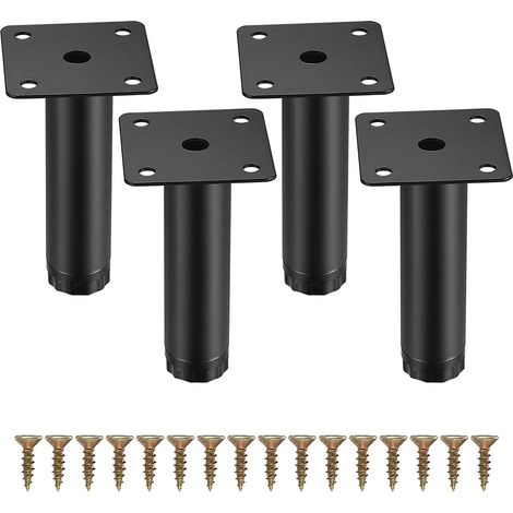 4 Pieds Table Aluminium Noirs 10cm Réglables (1/4)
