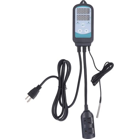 Thermostat double affichage ℉ ℃ pour aquarium, contrôleur de température chauffage refroidissement deux étages, prise US AC100-240V (1/5)