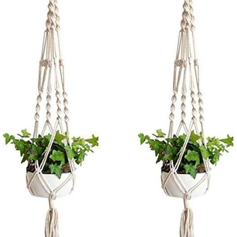 Paquet de 2 cintres pour plantes, panier suspendu en macramé, panier suspendu en corde de coton (1/3)