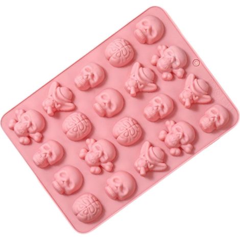 Moules en silicone alimentaire pour gâteaux, chocolats, mousses et desserts d'Halloween - Motif squelette rose (1/5)