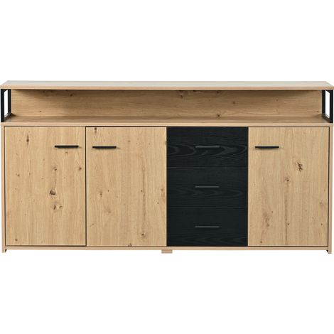 Aparador industrial con 3 puertas y 3 cajones 150 x 35 x 75,9 cm negro y madera (1/5)