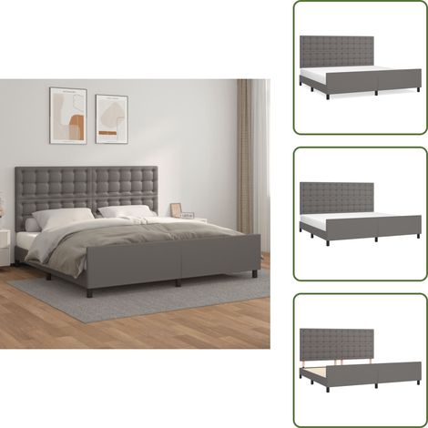Bettgestell mit Kopfteil Grau 200x200 cm Kunstleder - Bettsofa - Schlafzimmermöbel - Boxspringbetten - Doppelbett - Lattenrost (1/5)