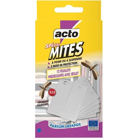 ACTO - Feuillet prédécoupé avec oeillet spécial mites textiles x 12