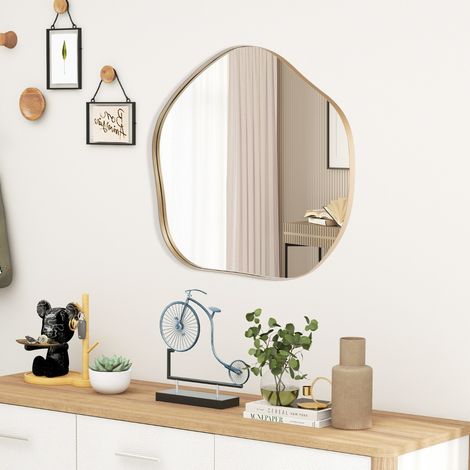 Miroir Mural Irrégulier 75,5 x 70 Cm Miroir Asymétrique avec Cadre en Métal avec Vis d'Expansion Miroir de Courtoisie Décoratif pour Salon Or Maison Chic (1/5)