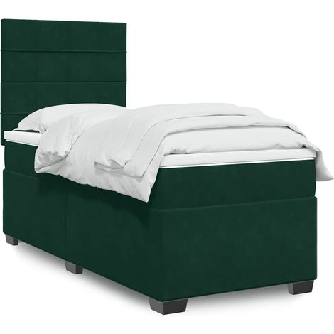 Cama box spring con colchón terciopelo verde oscuro 90x190 cm
