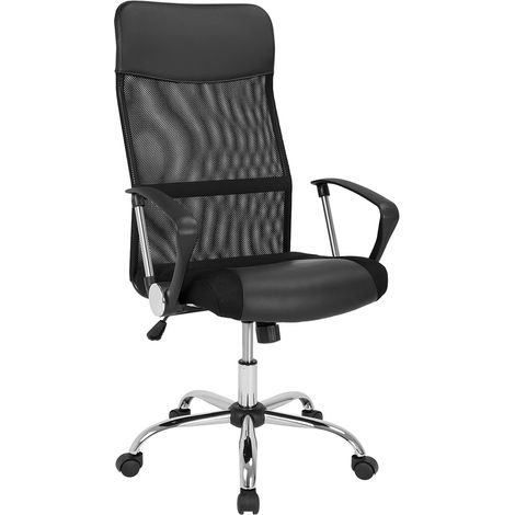 Casaria® Ergonomic Mesh Office Chair High Back Breathable Padded Rocker Seat Adjustable Height 110KG Weight Capacity Home Work Swivel Black or White Black