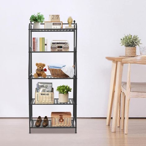 5 Tier Flower Shelf, Metal Flower Shelf, 5528133cm, Black Grid for Balcony, Garden, Kitchen and Bathroom (1/5)