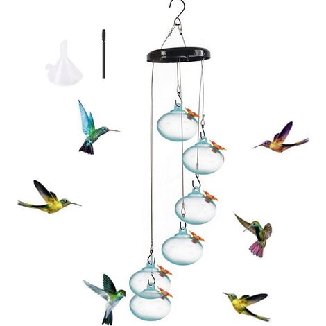 Mangeoire A Colibris Avec Grelots - En Plastique Et Métal - Pour Jardin Extérieur Patio Balcon - 1 Pièce (1/5)