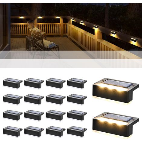 Lot de 16 lampes solaires extérieures Solpex pour clôture, étanchéité IP65, éclairage LED blanc chaud couleur noire, adaptées à la terrasse, porche, escalier, cour, jardin et piscine (1/5)