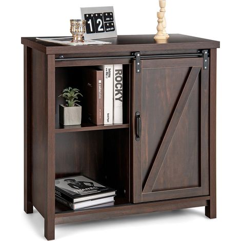 Credenza in legno con ante scorrevoli e 4 ripiani 80x40x82cm