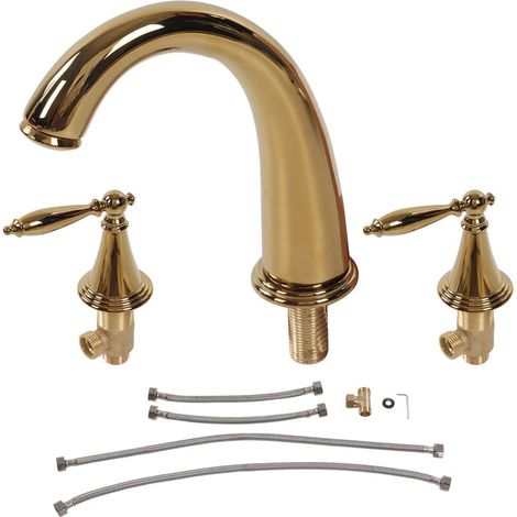 Jeffergarden Robinet de lavabo à trois trous en cuivre, robinet fendu à Double poignée, robinet de salle de bains de Style européen en or