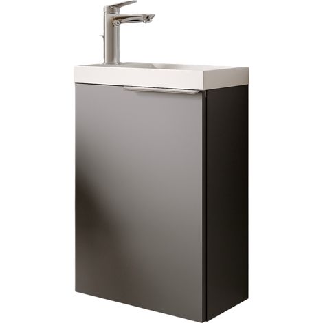 Waschtischunterschrank Bernstein TIM 40cm mit Waschbecken Anthrazit matt Metallgriff Chrom