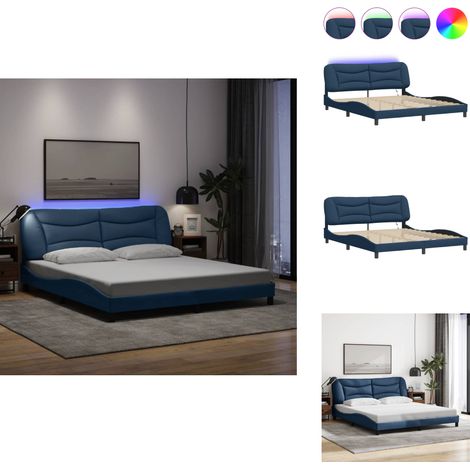 Cadre de lit avec LED sans matelas bleu 180x200 cm tissu - Lit Plateforme - Lit Design - Cadre De Lit - Éclairage Led - Tête De Lit Rembourrée (1/5)