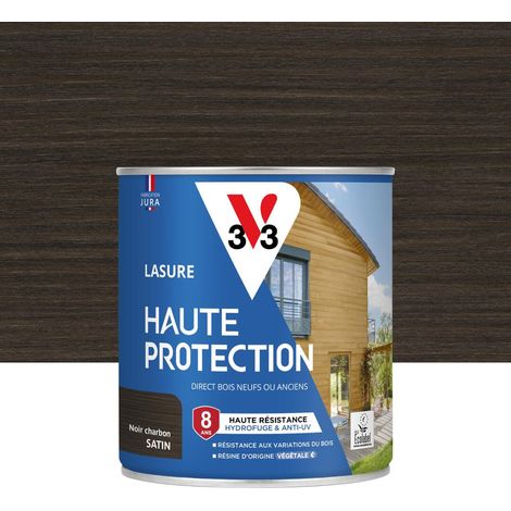 Lasure Bois extérieur Noir charbon satin - Protection 8 ans - résistance hydrofuge et anti-UV - Résiste aux variations du bois - résine d'origine végétale - 0,75L (1/4)