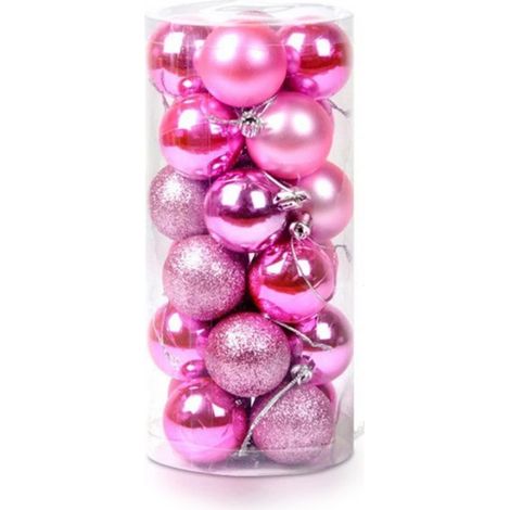 Bola Navideña - 24 Unidades - 3 cm 4 cm 6 cm 8 cm - Resistente A Impactos - Rosa (1/5)