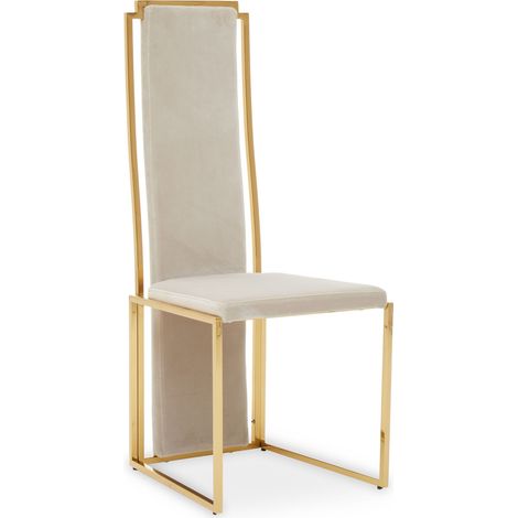 Interiors by Premier Luxurious Modern Dining Chair, Stainless Steel Gold Finished Frame Accent Chair. Natural Fabric Dining Chair (1/5)