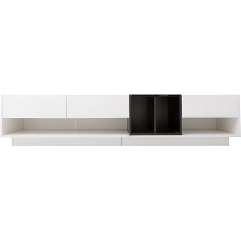 Mueble TV lowboard blanco y negro alto brillo 190x40x42 cm con 3 cajones y 2 huecos (1/5)