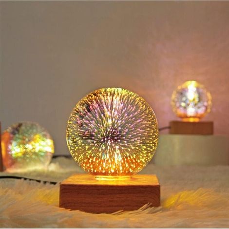 Veilleuse boule de cristal LED 3D, veilleuse feux d'artifice LED, lampe de table romantique, boule de cristal magique, lampe décorative avec socle (1/5)