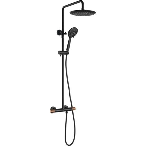 Sapho Solaris - Duschset mit Thermostat, 5 Strahlen, schwarz matt/Kupfer WD139PG