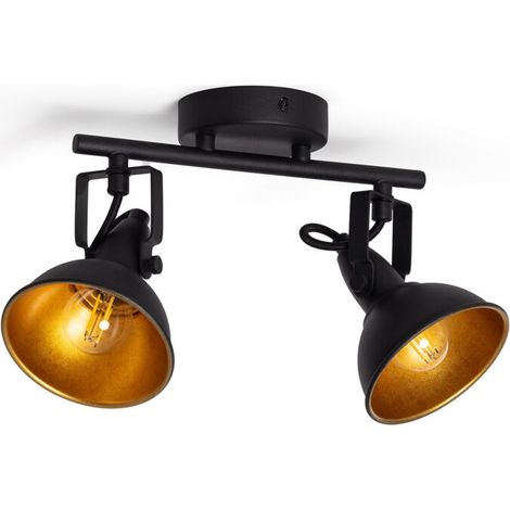 – Plafonnier orientable aluminium 2 spots noir – Design élégant pour intérieur – Axes rotatifs pour éclairage directionnel – IP20 (1/5)