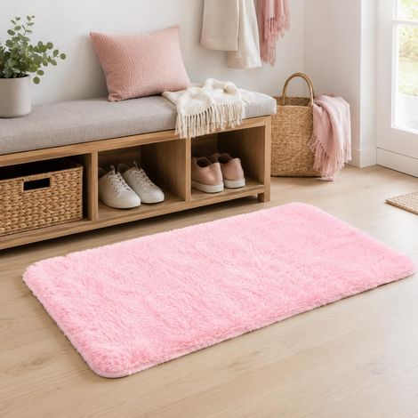 Tapis Chambre Fille Rose Shaggy Lavable 80x150cm Doux Et Moelleux, Gris Colombe Moderne Élégant, Dessous Antidérapant, Parfait Pour Salon Et Chambre Garçon/Fille (1/5)