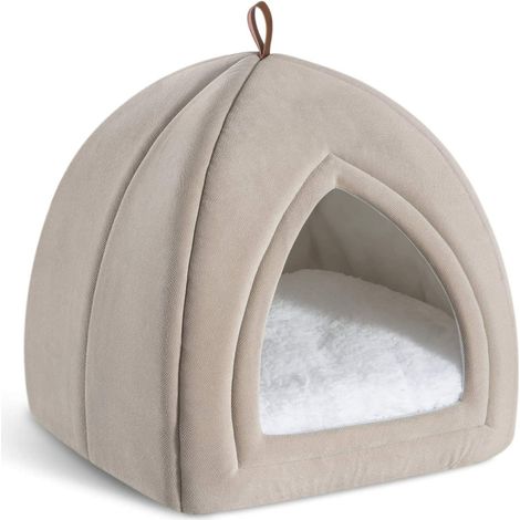 Niche de chat d'intérieur, tanière en forme de tente avec coussin amovible, literie douce pour félin, abri confortable et lavable, taille compacte, idéale pour chaton et chat adulte. (1/5)