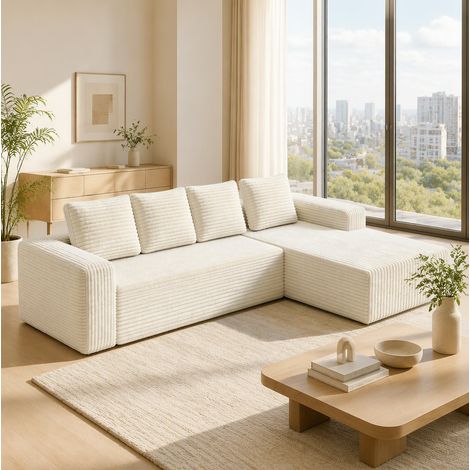Sofá esquinero modular 261x171x58 cm de tejido acanalado beige -FLORAGRACE (1/5)