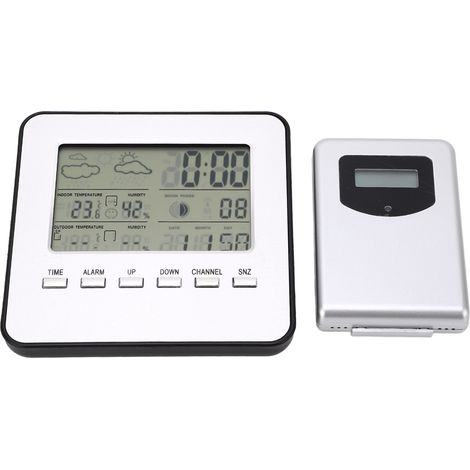 Thermomètre-hygromètre intérieur/extérieur sans fil avec réveil intégré [Piles non fournies] (1/5)