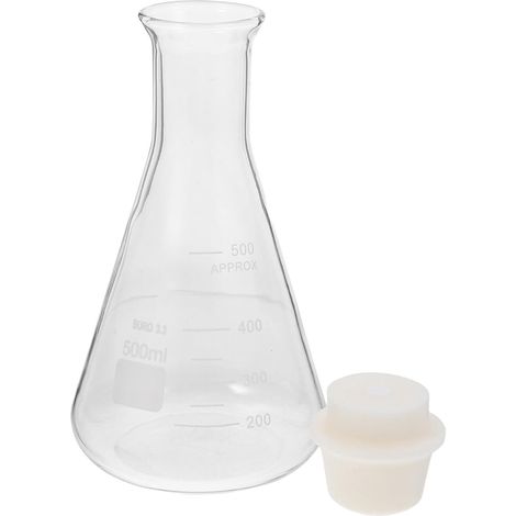 Flacon à Essai Conique en Verre 500ml avec Bouchon en Liège pour Expériences Scolaires, Mesure Précise et Chauffage Sécurisé (1/5)