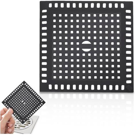 Filtre Douche Cheveux 12x12cm Attrape Cheveux Douche, Anti Cheveux Douche, Grille Cheveux Douche Utilisé pour Filtrer et Intercepter Les Cheveux (Noir) (1/5)