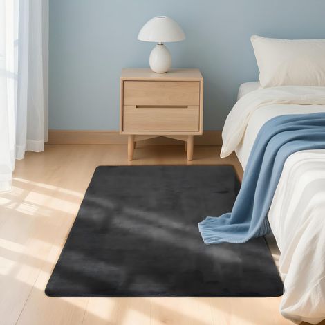 Tapis de Cuisine Uni 60x100cm, Moelleux Poils Courts, Antidérapant et Lavable en Machine, Confort Idéal pour Couloir, Porte, Passage, Cuisine Devant Evier, Chambre, Décoratif, Noir (1/5)