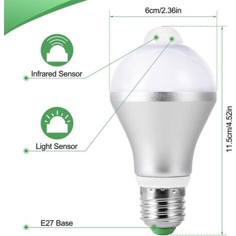 Ampoules LED E27, avec capteur de corps humain PIR, capteur de lumière intelligent 15W, température de couleur 5700K, interrupteur automatique, paquet de 2. (1/4)
