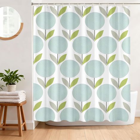 Cortina de ducha antimoho de 180 x 180 cm, con estampado de diente de león, de poliéster impermeable y lavable, con 12 ganchos (1/5)