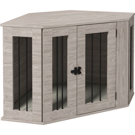 Cage pour chien moyenne taille en bois finition noyer avec coussin et loquet, 104 x 55 x 63 cm (1/5)