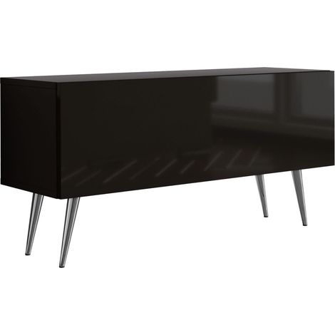 Meuble TV : Noir Mat/Noir Brillant, pieds Chrome, 100 × 52 × 32 cm (1/5)